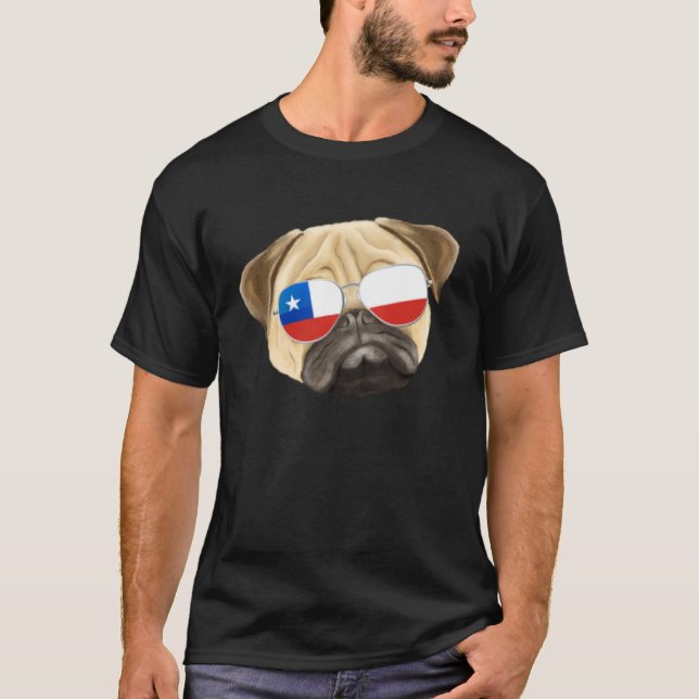 Chilean Flag Pug Dog Chile Pocket T Shirt (Framsida)