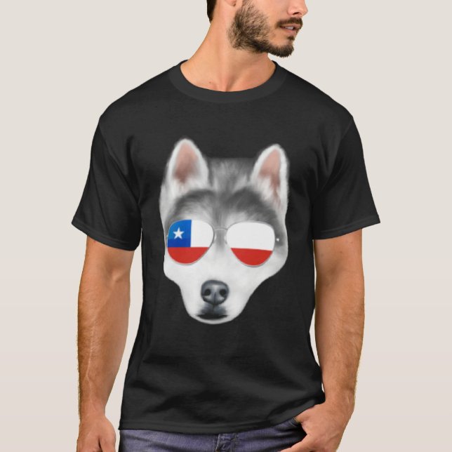 Chilean Flag Siberian Husky Dog Chile Pocket T Shirt (Framsida)