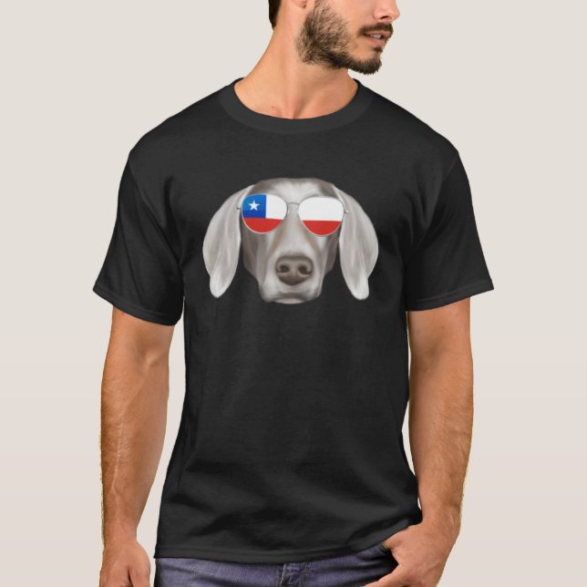 Chilean Flag Weimaraner Dog Chile Pocket T Shirt (Framsida)