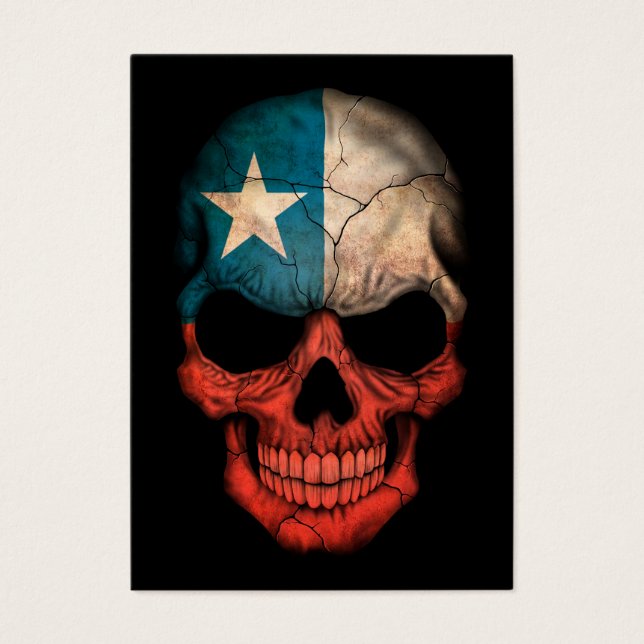 Chilean Flagga Skull på svart Visitkort (Framsidan)