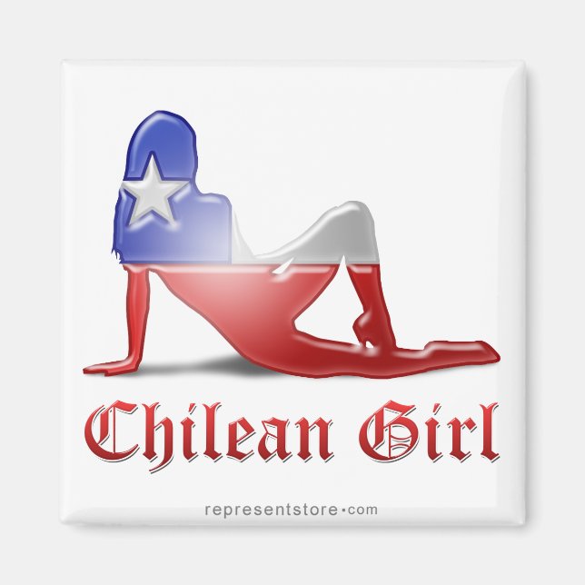 Chilean Girl Silhouette Flagga Magnet (Framsidan)