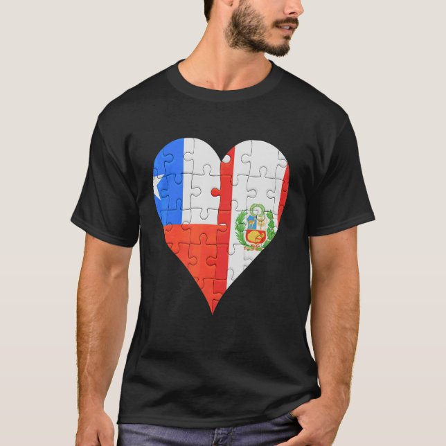 Chilean Peruvian Flagga Heart T Shirt (Framsida)
