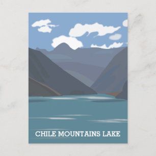 Chiles berg Sjö Landcape Illustration Travel Vykort