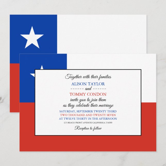 Chiles Flagga, Flagga, Chile Bröllop Inbjudningar (Fram/baksida)