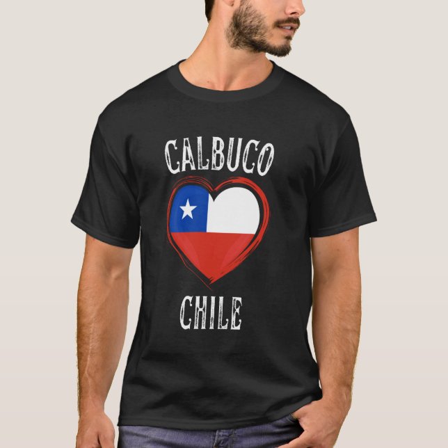 Chiles flagga hjärta Calbuco Stad T Shirt (Framsida)
