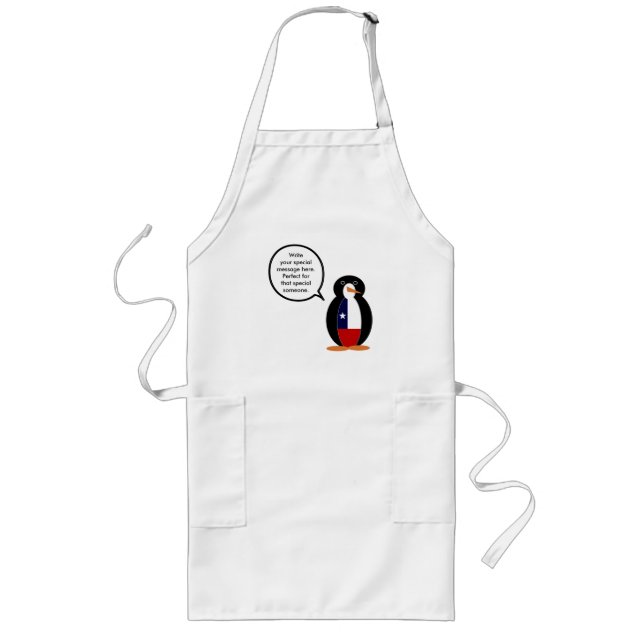 Chiles Flagga talar Penguin Långt Förkläde (Framsidan)