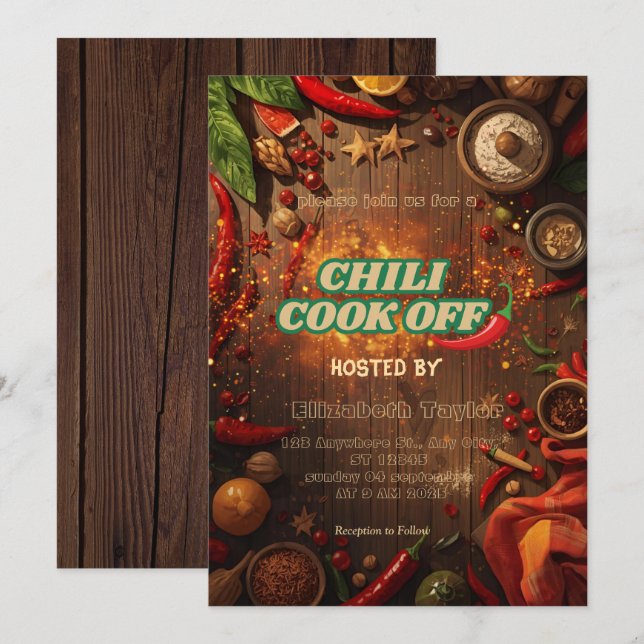 Chili Cook Off-fest Invitation Inbjudningar (Fram/baksida)