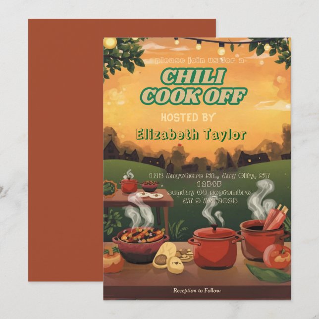 Chili Cook Off-fest Invitation Inbjudningar (Fram/baksida)