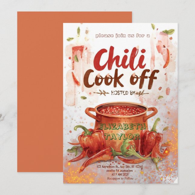 Chili Cook Off-fest Invitation Inbjudningar (Fram/baksida)