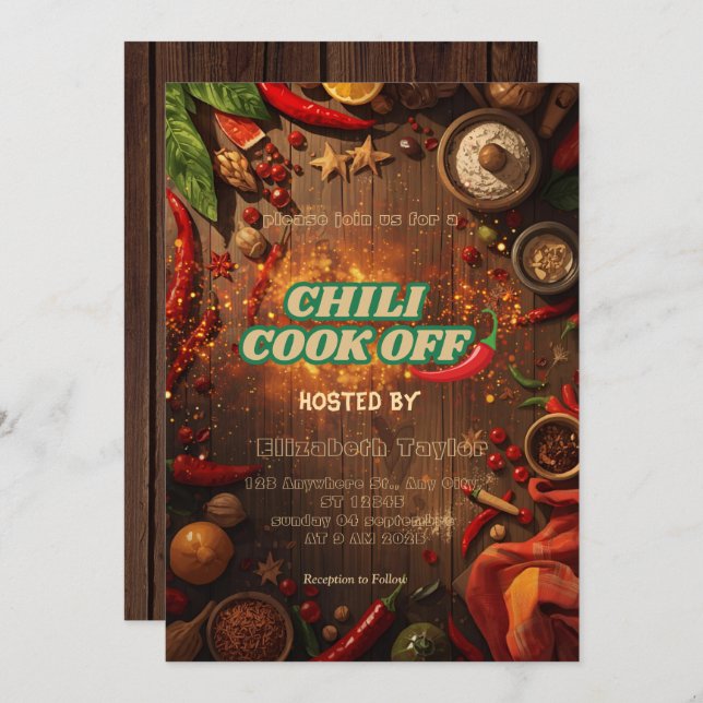 Chili Cook Off Party Invitation Inbjudningar (Fram/baksida)
