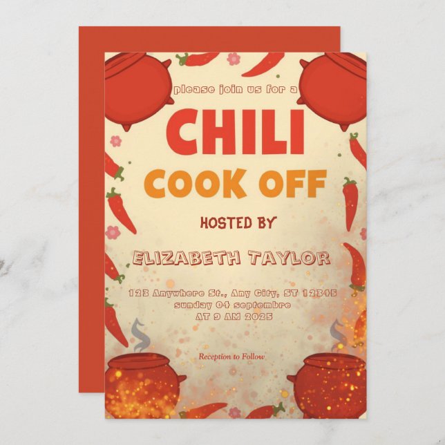 Chili Cook Off Party Invitation Inbjudningar (Fram/baksida)