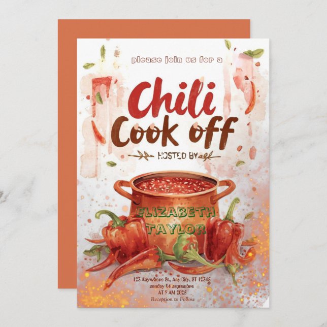 Chili Cook Off Party Invitation Inbjudningar (Fram/baksida)
