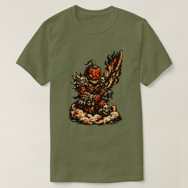 Chili Fire Demon Halloween — Mörk Warrior Retro  T Shirt (Design framsida)