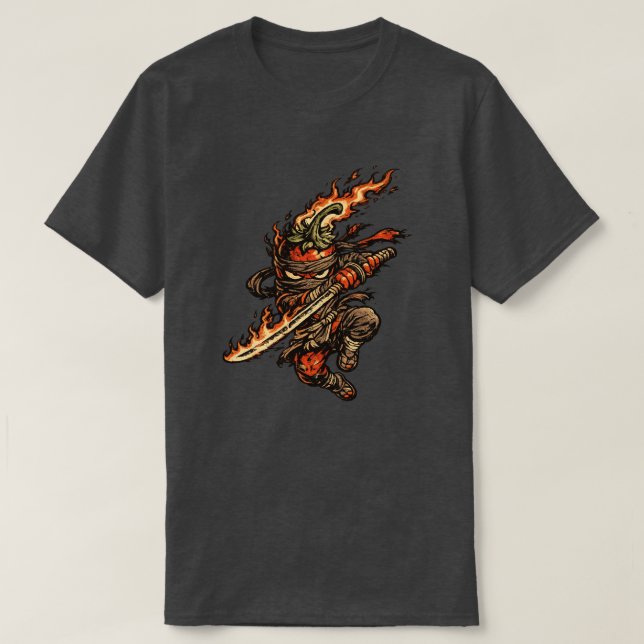 Chili Fire Ninja — Rolig krigare med het paprika  T Shirt (Design framsida)