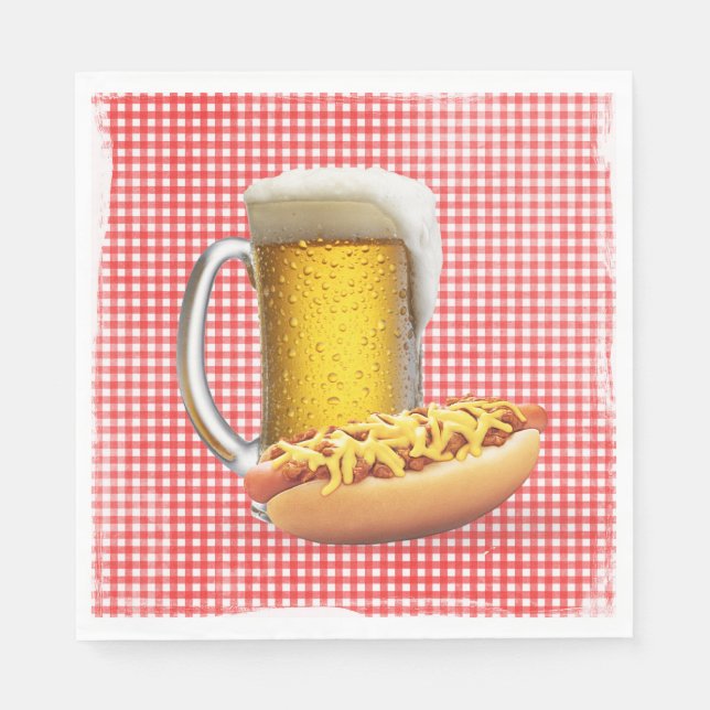 Chili Hett Hund och Beer On Gingham Pappersservett (Framsidan)