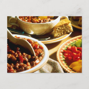 Chili med cornbröd vykort