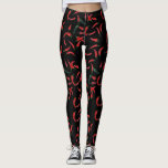 Chili Mönster| Red Black och Grönt Leggings<br><div class="desc">Röd Hett Chili Mönster Design med handmålade röda färger och grönt-kyliss mot svart bakgrund. Om du vill ändra färg i bakgrunden klickar du på anpassa ytterligare. Matchande tillbehör som finns i butiken.</div>