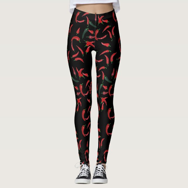 Chili Mönster| Red Black och Grönt Leggings (Framsida)