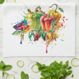 Chili och Bell Peppers Splatter Art Kökshandduk