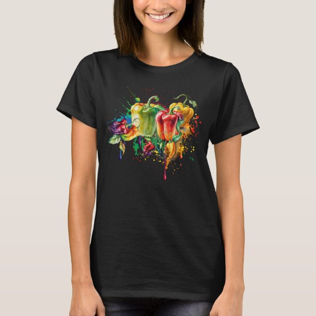 Chili och Bell Peppers Splatter Art T Shirt (Framsida)