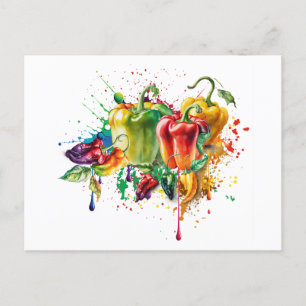 Chili och Bell Peppers Splatter Art Vykort