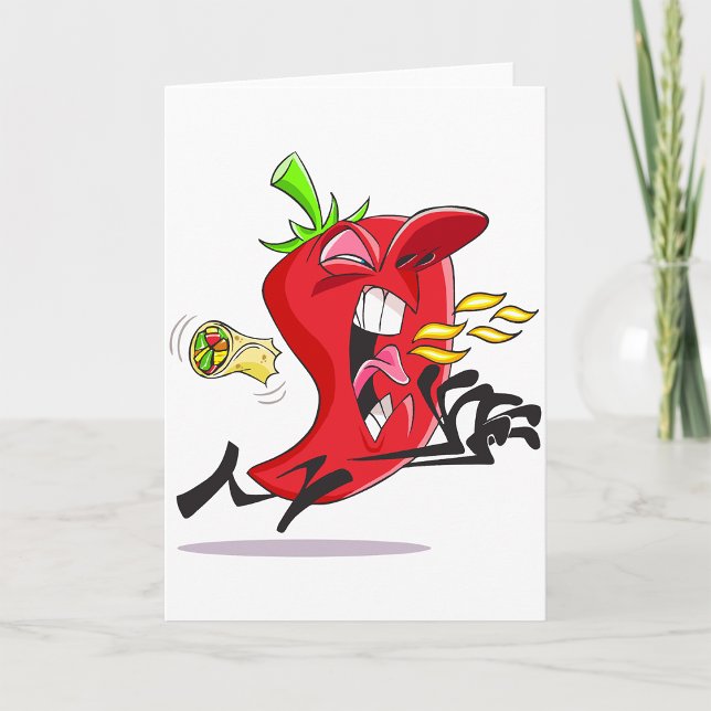 Chili Pepper Breathing Fire Greeting Card Kort (Skapare uppladdad)