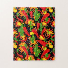Chili Pepper, Cactus och Flames Colorful Pussel