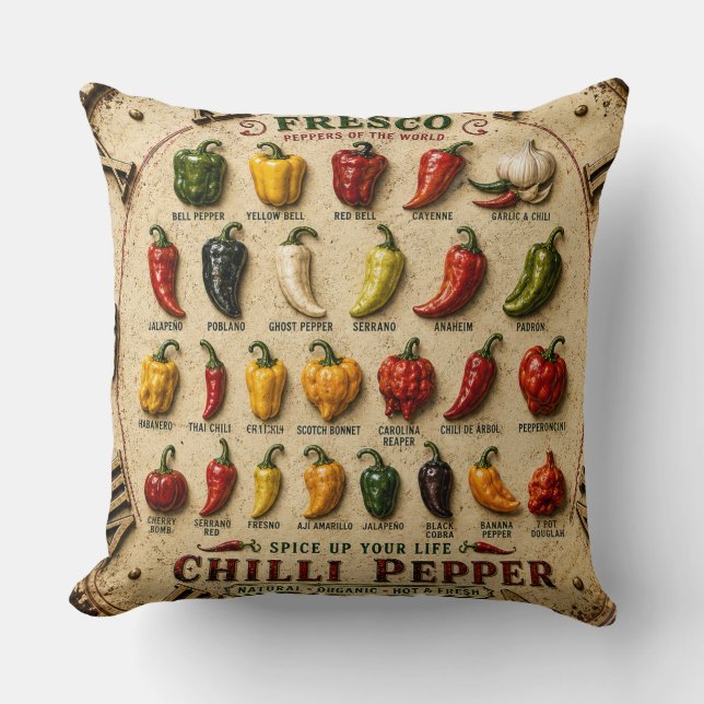 Chili Pepper Kitchen Rustic Farmhouse Chef Gift Kudde (Framsida)