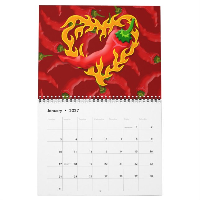Chili Pepper med Flame Heart Kalender (Jan 2027)