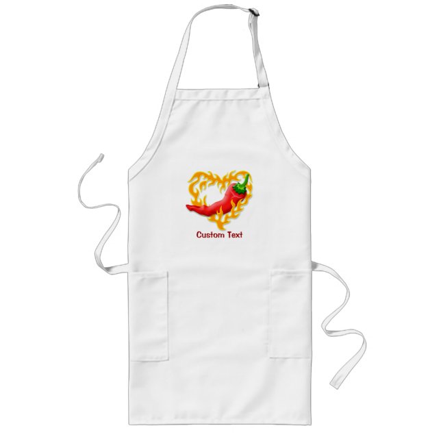 Chili Pepper med Flame Heart Långt Förkläde (Framsidan)