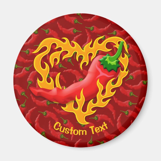 Chili Pepper med Flame Heart Magnet (Framsidan)