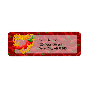 Chili Pepper med Flame Heart Returadress Etikett