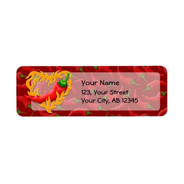 Chili Pepper med Flame Heart Returadress Etikett (Framsidan)
