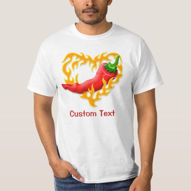 Chili Pepper med Flame Heart T Shirt (Framsida)
