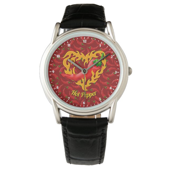 Chili Pepper med Flame Heart Watch Armbandsur (Framsida)