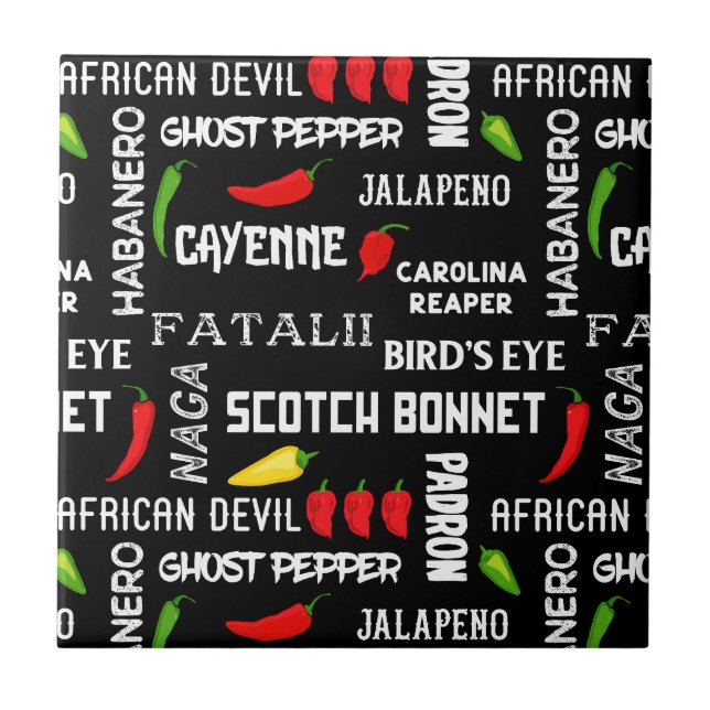 Chili Pepper Namn Spicy Food Kakelplatta (Framsidan)