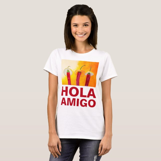 Chili Peppers Hola Amigo Funny anpassade T Shirt (Hel framsida)