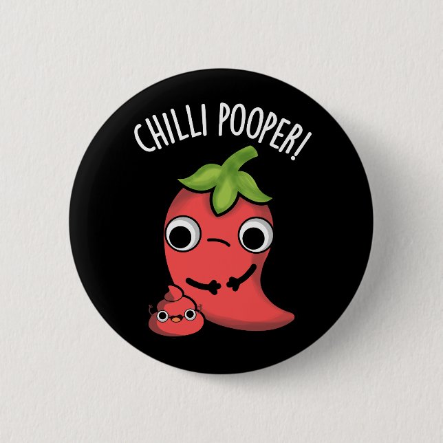 Chili Poooper Funny Pepper Pun Mörk BG Knapp (Framsida)