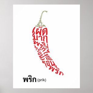 Chili Shape Thai Script Spicy Food Ord Art Poster