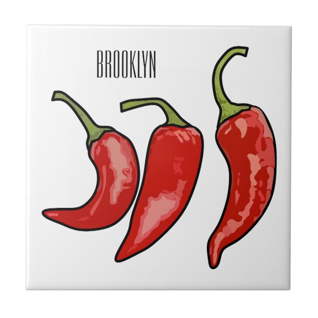 Chili tecknad illustration kakelplatta (Framsidan)