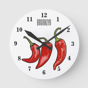 Chili tecknad illustration rund klocka