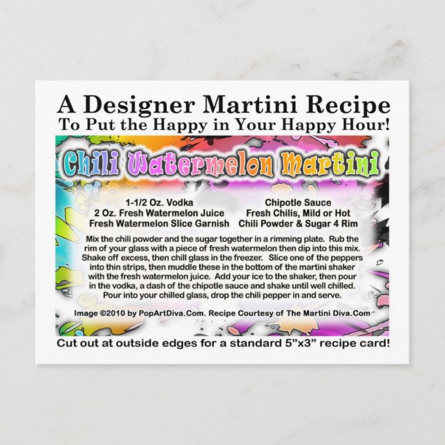 Chili Watermelon Martini Recipe Postcard Vykort (Framsida)