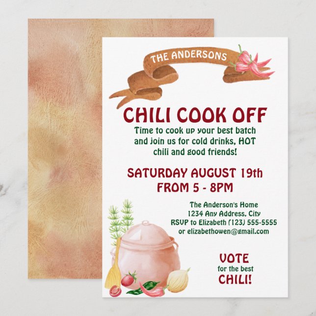 Chilicookoff-inbjudan Inbjudningar (Fram/baksida)