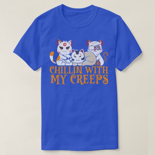 Chilin med min Creeps Scary Halloween Cat Costume T Shirt (Design framsida)