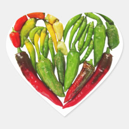 Chilipeppar av hett, kryddad grönt hjärtformat klistermärke