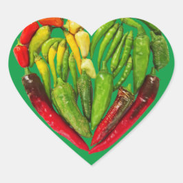 Chilipeppar av hett, kryddad grönt hjärtformat klistermärke