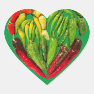 Chilipeppar av hett, kryddad grönt hjärtformat klistermärke