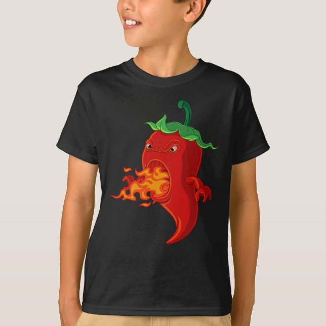 chilipeppar av röd hett med låga t shirt (Framsida)