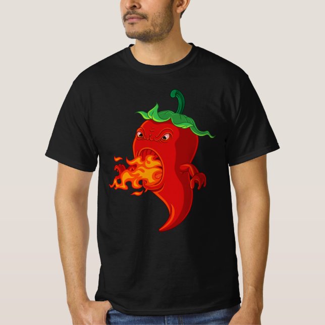 chilipeppar av röd hett med låga t shirt (Framsida)