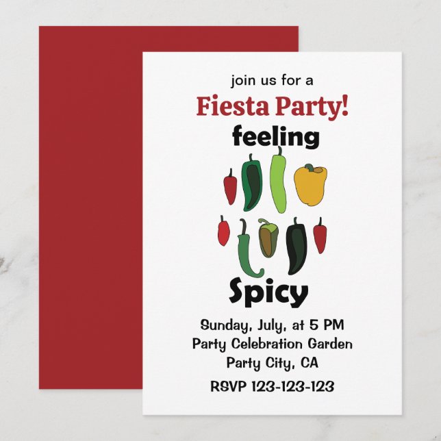 Chilipeppar Känner Kryddig Fiesta-fest Inbjudningar (Fram/baksida)